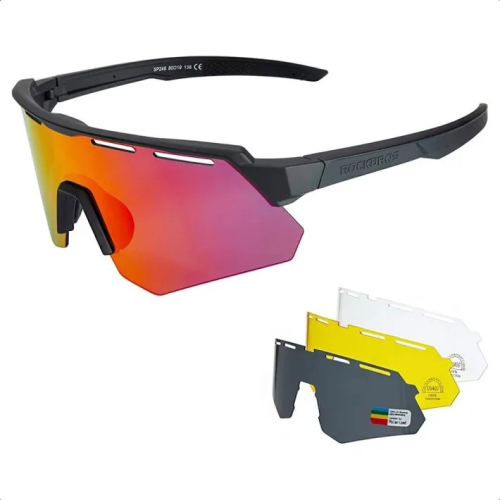 Очки велосипедные ROCKBROS, с поляризацией в черной оправе, комплект из 4х сменных линз, RB_14210006004