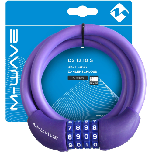 Замок M-Wave тросовый, кодовый, 12х1000 мм, силиконовый, фиолетовый, 5-231069