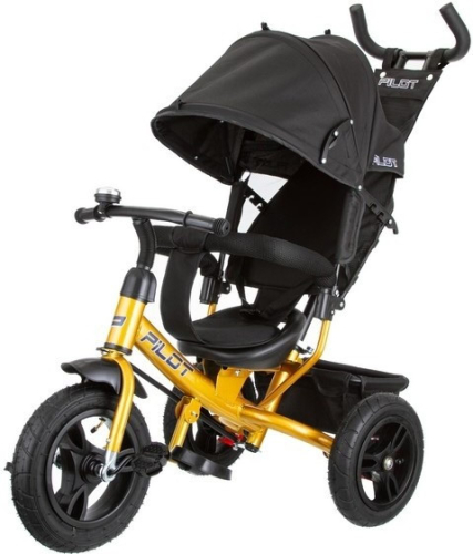 Велосипед трехколесный Pilot PTA3, с ручкой управления (92-98 см), черно-желтый