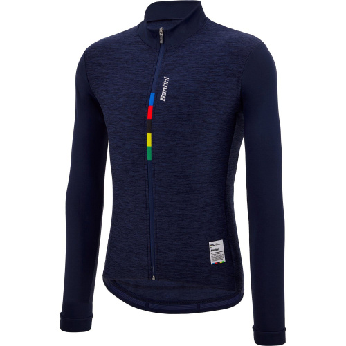 Веломайка с длинным рукавом утеплённая Santini UCI Official - Pure LS Fleece Jersey, темно-синий
