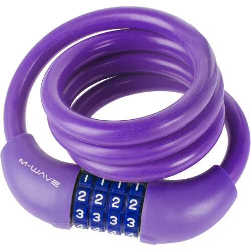 Замок M-Wave тросовый, кодовый, 12х1000 мм, силиконовый, фиолетовый, 5-231069, фиолетовый