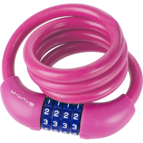 Замок M-Wave тросовый, кодовый, 12х1000 мм, силиконовый, розовый, 5-231068, розовый